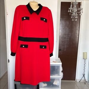 New York & Company Vibrant Red Dress with Black Accents